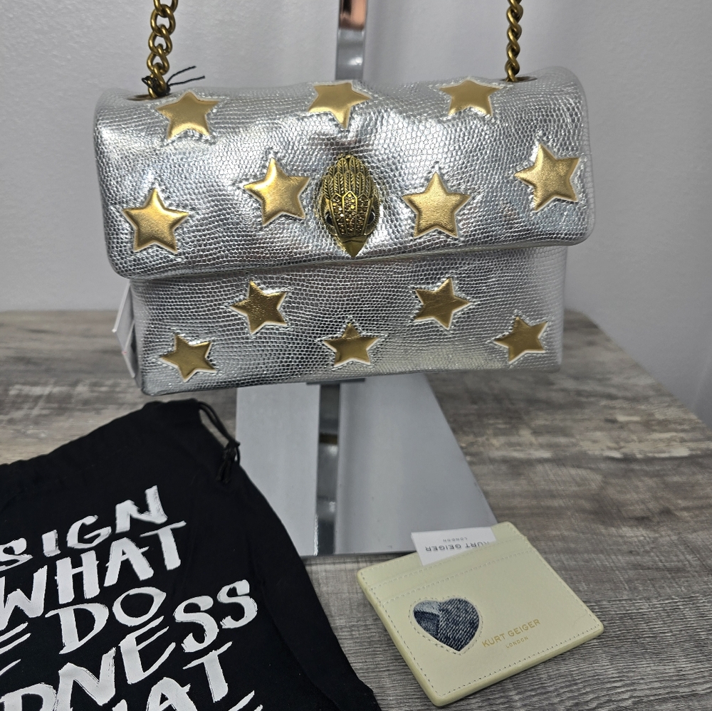 Kurt Geiger Silver and Gold Crossbody Bag with Star Accents AND Wallet